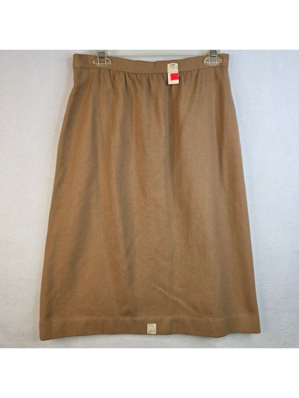 Vintage 80s Wool Blend Midi Skirt 14 Tan Neutral Capsule Quiet Luxury Officecore